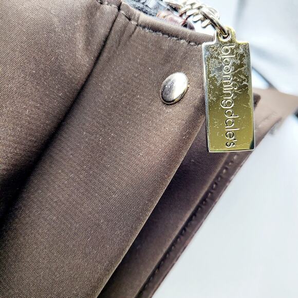 Vintage Bloomingdale's Dark Brown Leather Croc Embossed Envelope Accordion Bag - Picture 6 of 13